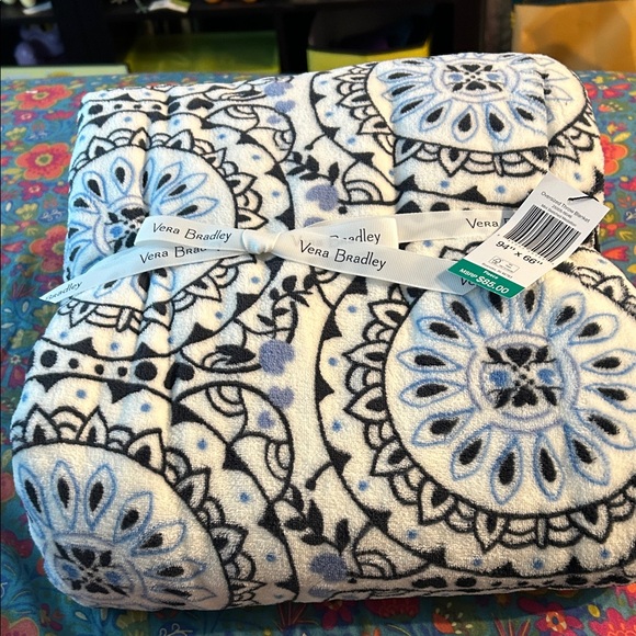 Vera Bradley Floral Medallion Blanket in Blue and White